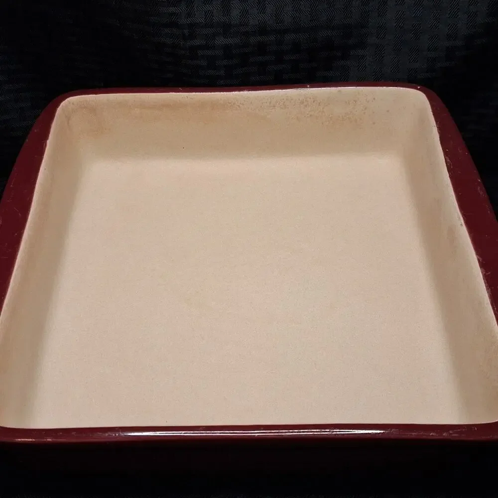 Pampered Chef Stoneware 9x9x2 Square Baker 2.75 Qt Cranberry Red Baking Dish
